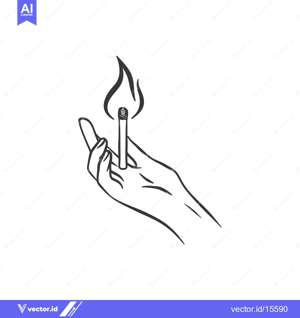 Premium Vector dari A hand holding a lit match with a flame