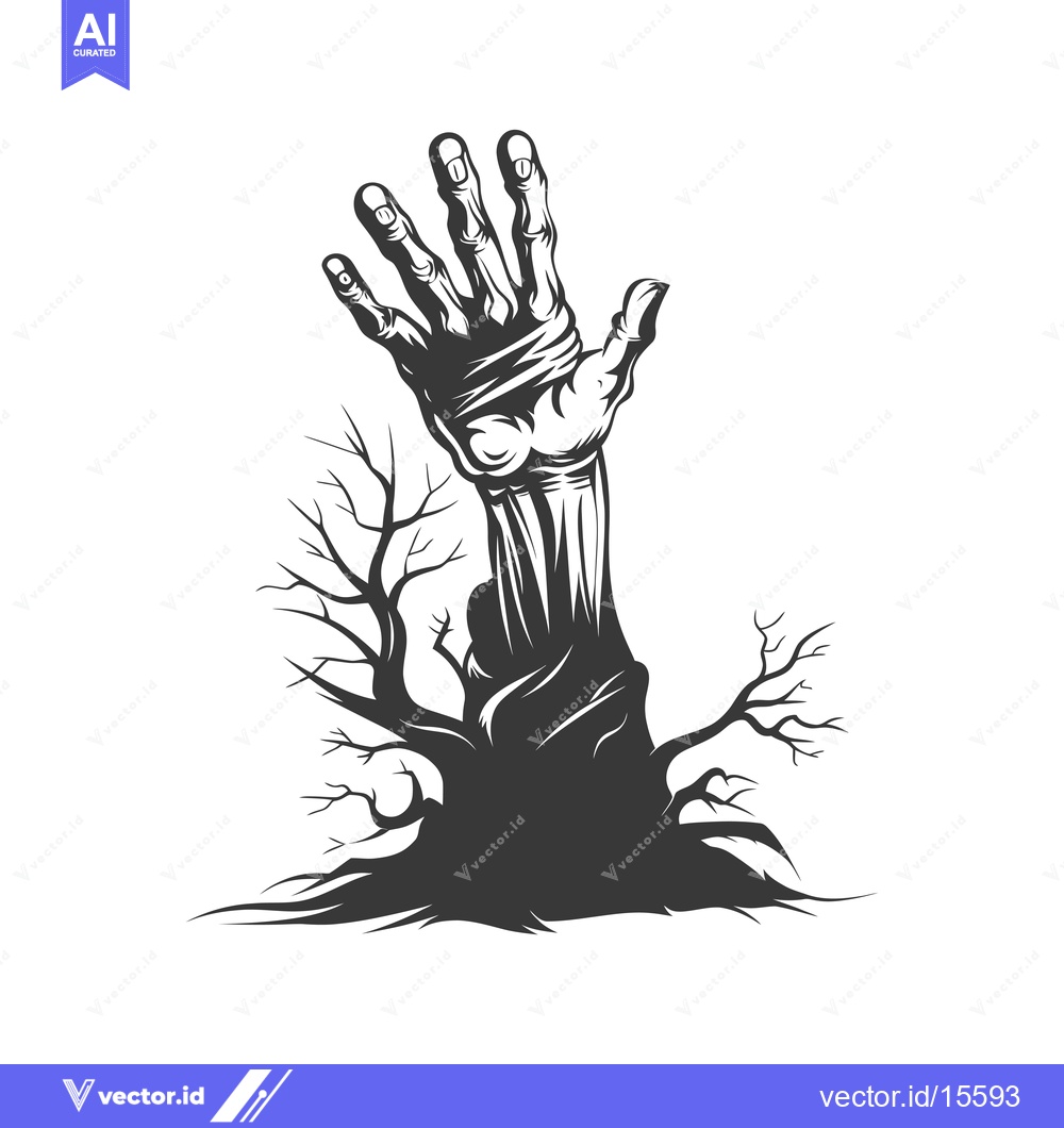 Premium Vector dari A Hand Reaching From a Grave in a Graveyard