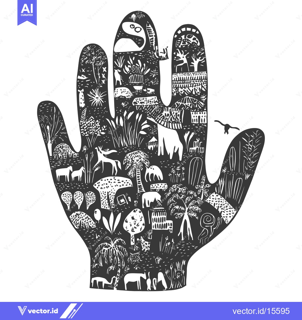 Premium Vector dari A Hand-Shaped Illustration Filled with Various Animals and Plants