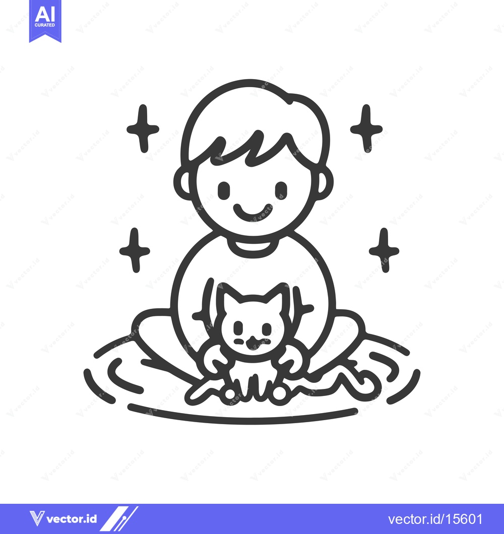 Premium Vector dari A Happy Boy Sitting With His Pet Cat