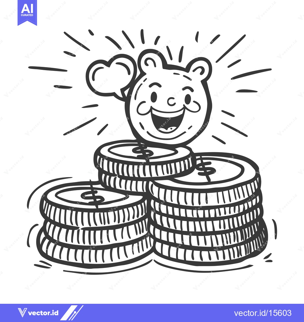 Premium Vector dari A Happy Cartoon Coin With a Heart-Shaped Speech Bubble on Top of a Sta
