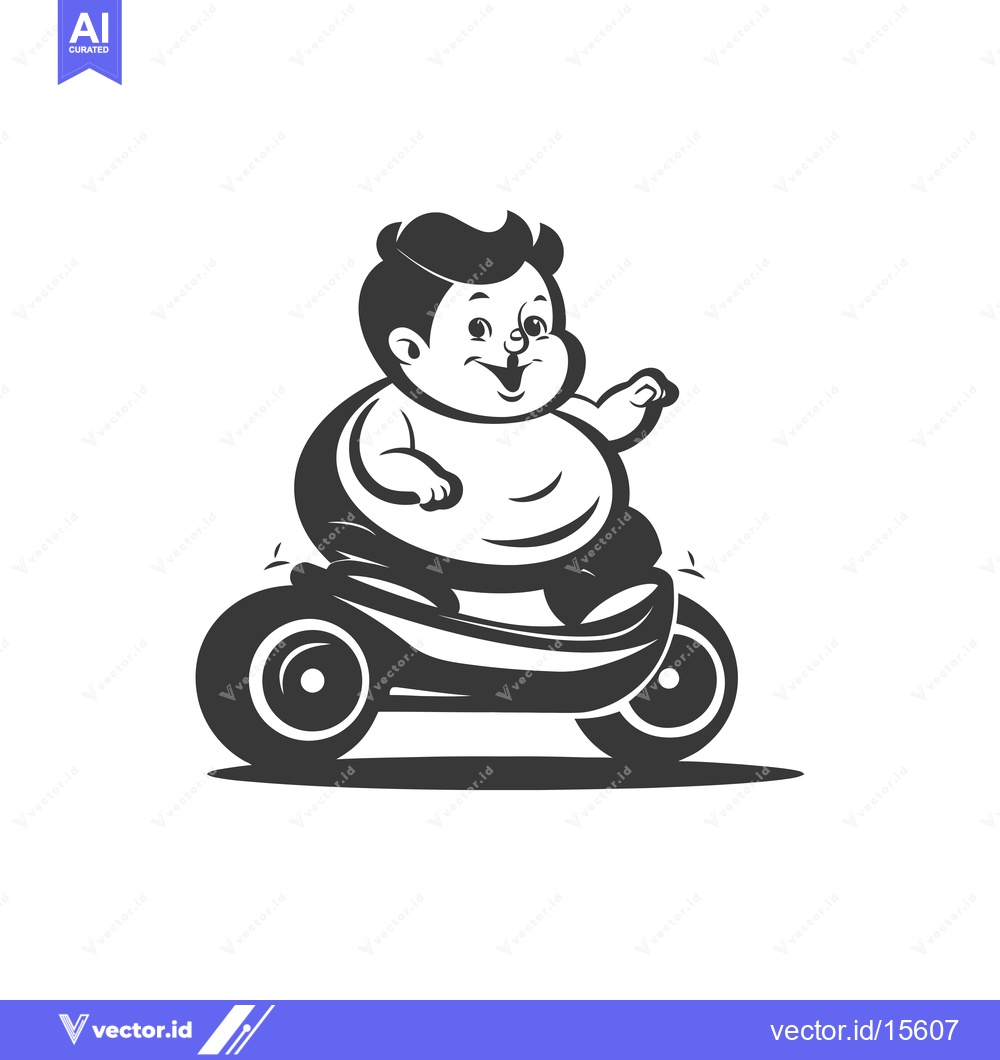 Premium Vector of A happy chubby boy riding a tricycle with a big smile