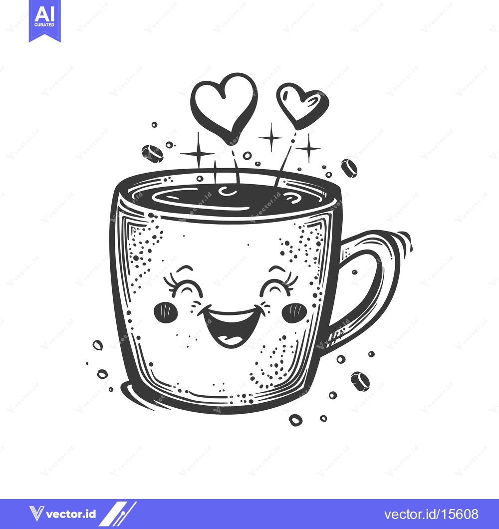 Premium Vector dari A Happy Coffee Cup with Hearts and Sparkle