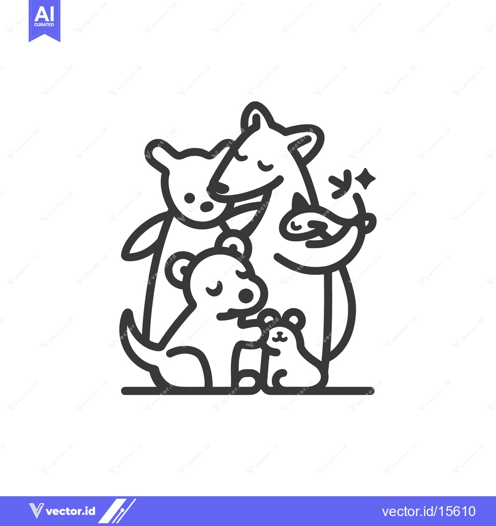 Premium Vector dari A Happy Family of Four Dogs Embracing Each Other