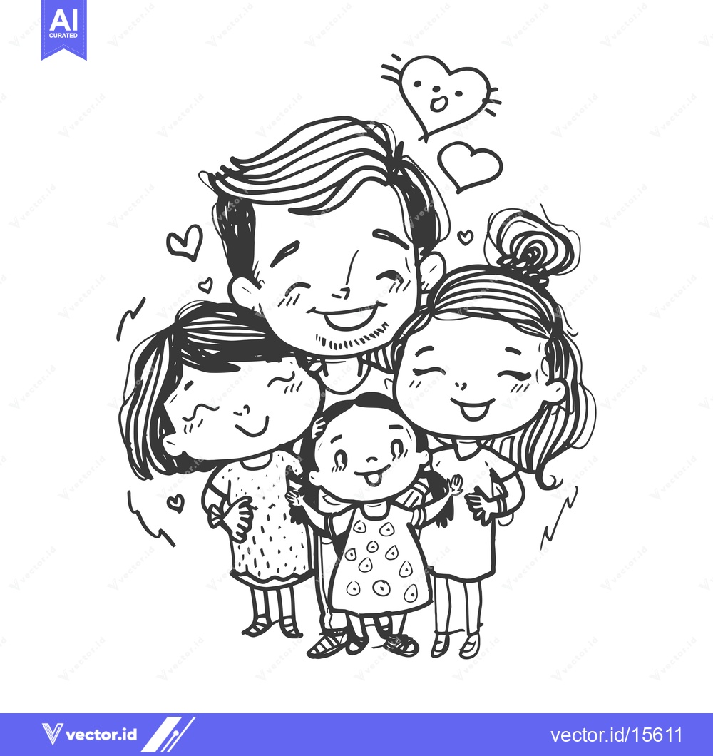 Premium Vector of A Happy Family of Four Embracing With Hearts