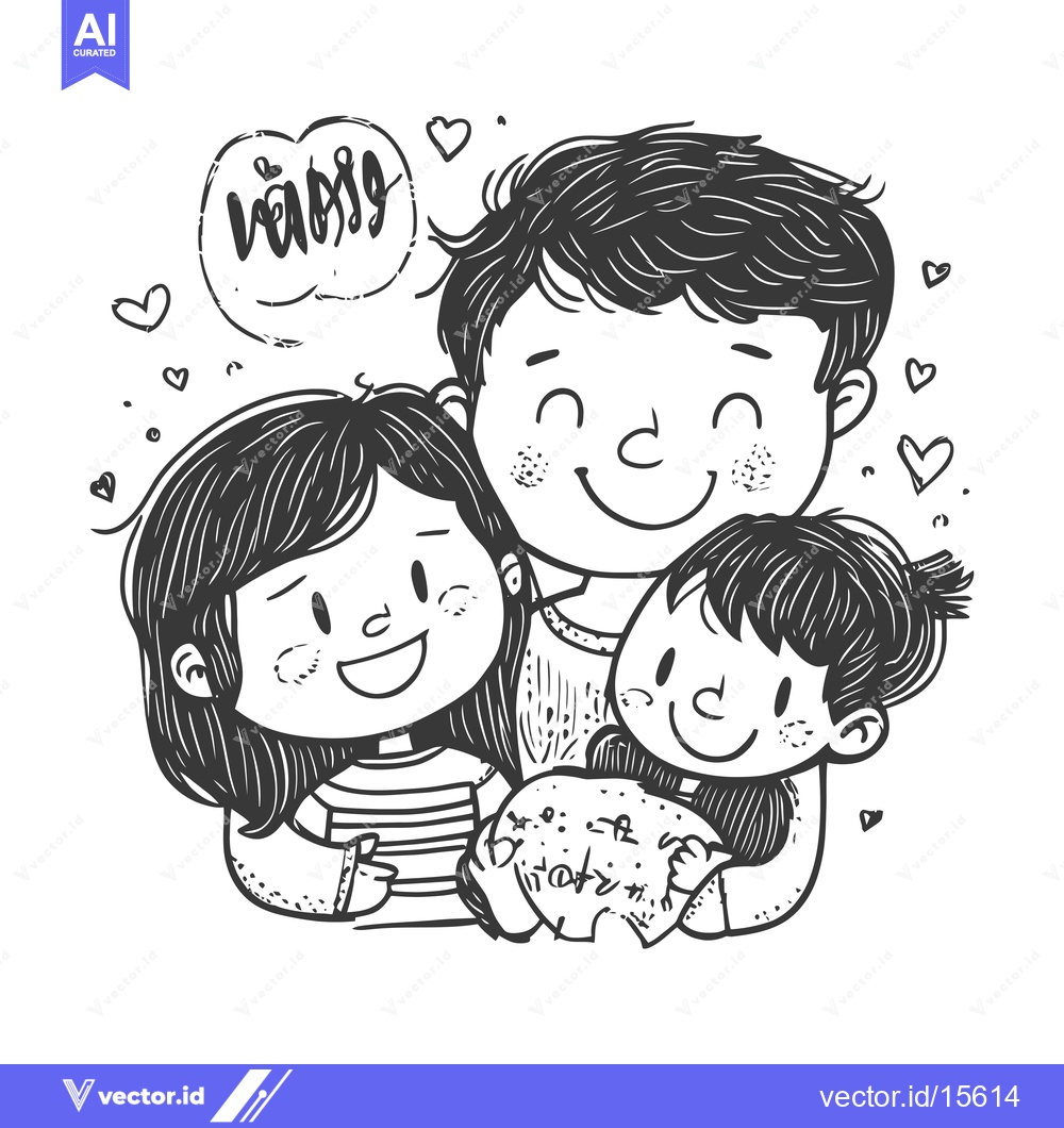 Premium Vector dari A happy family with a father, daughter, and son.