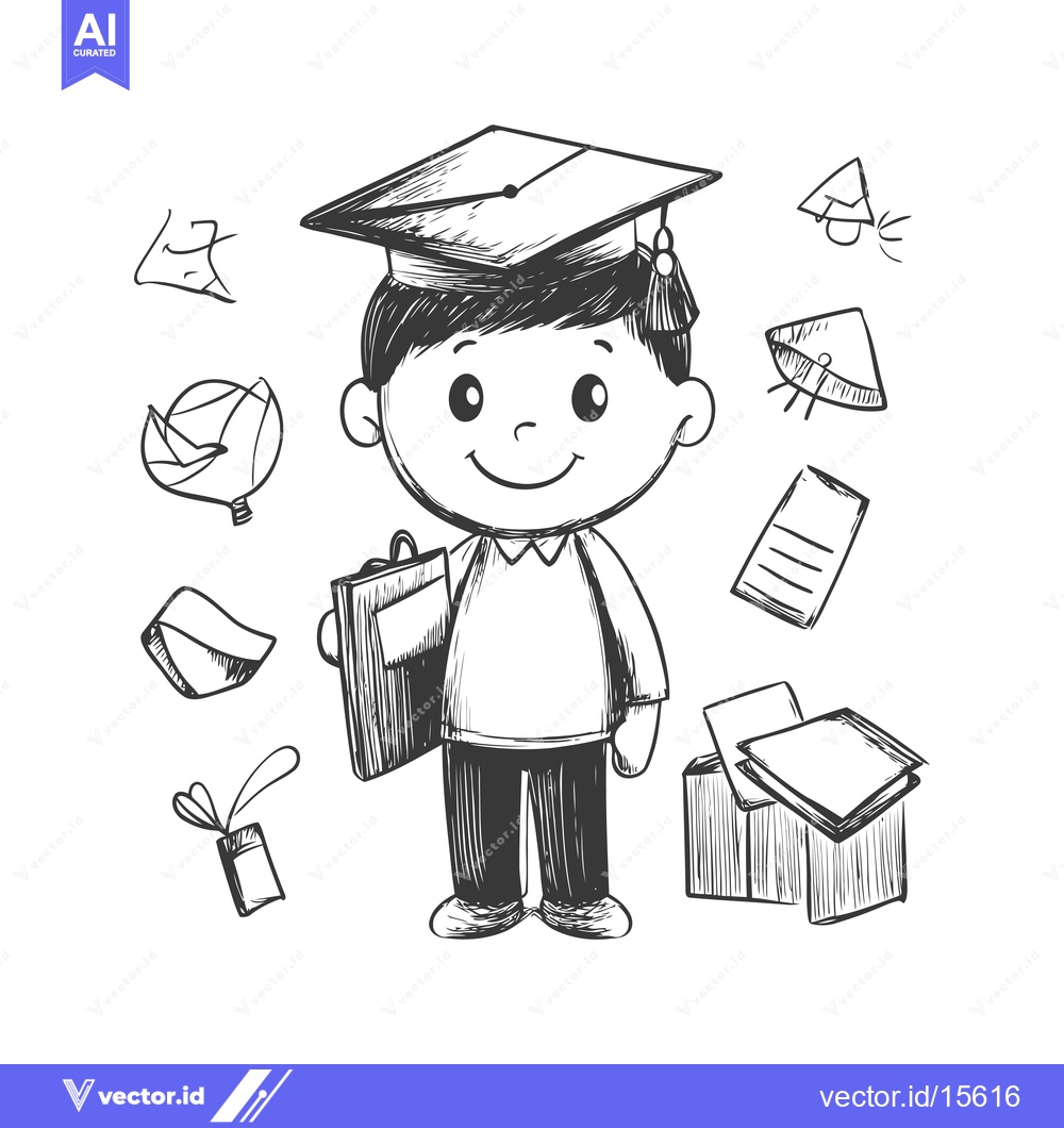 Premium Vector dari A Happy Graduate Holding a Book with Graduation Cap and Accessories in