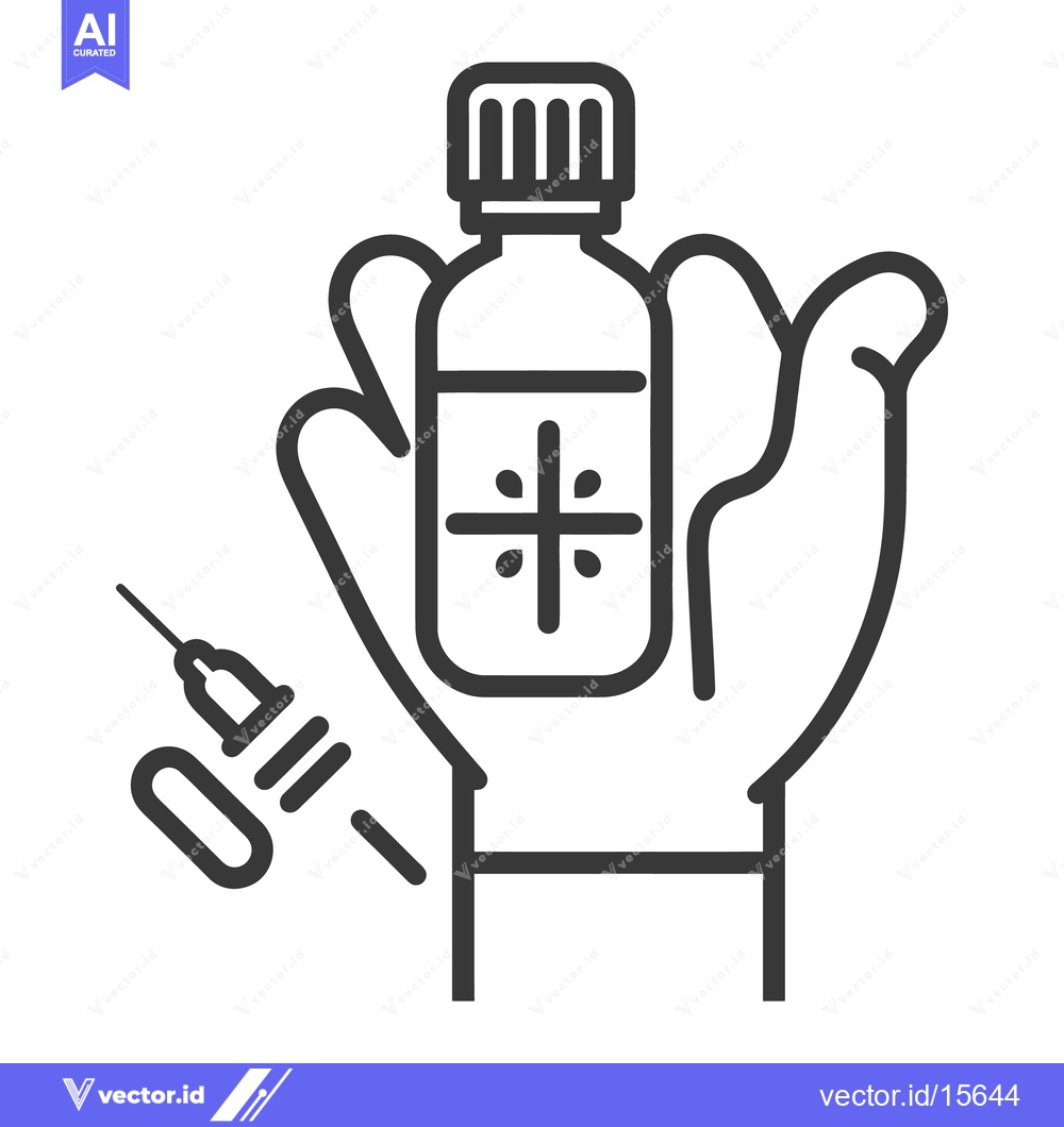 Premium Vector dari A Hand Holding Medicine Bottle with Syringe and Capsule