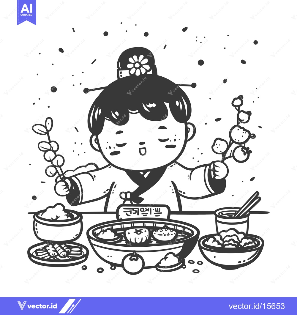 Premium Vector of A Cartoon Illustration of a Person in Traditional Korean Clothing Enjo