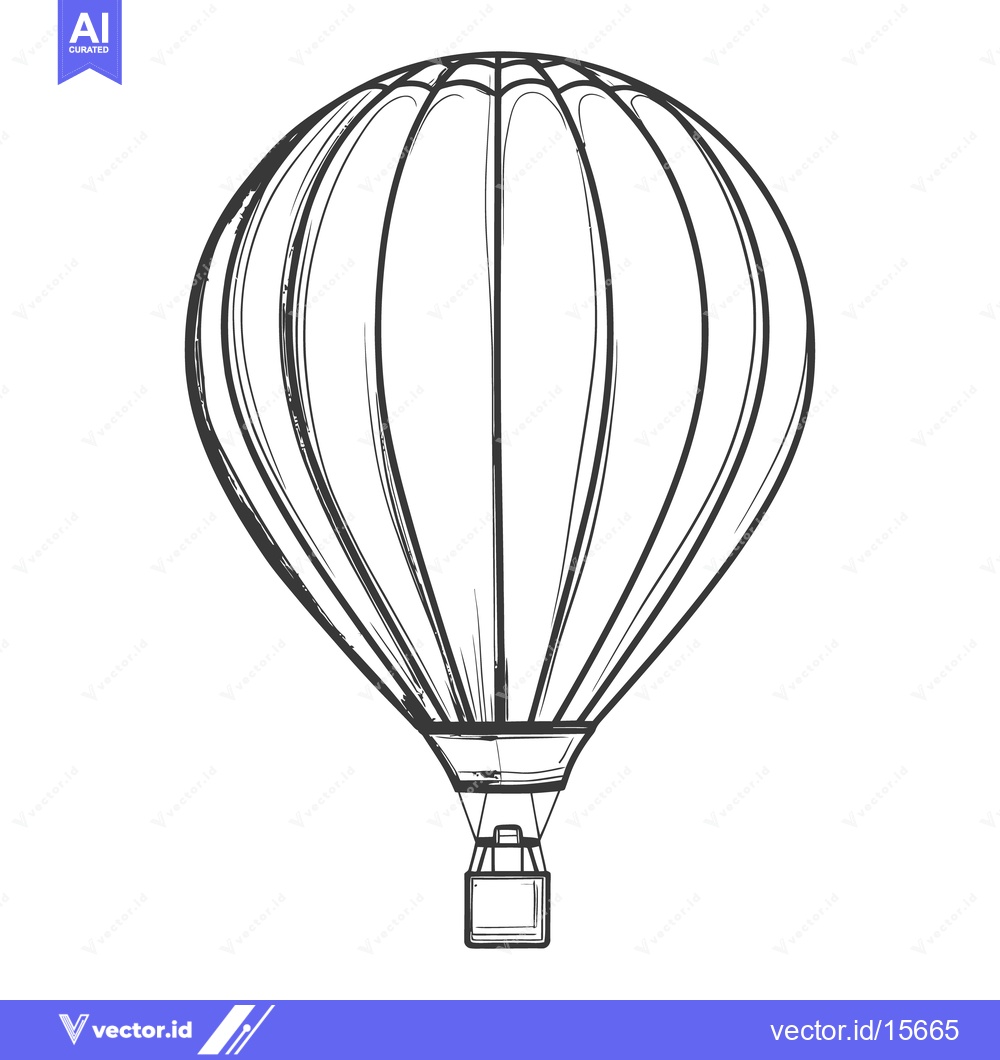 Premium Vector dari A black and white sketched illustration of a hot air balloon