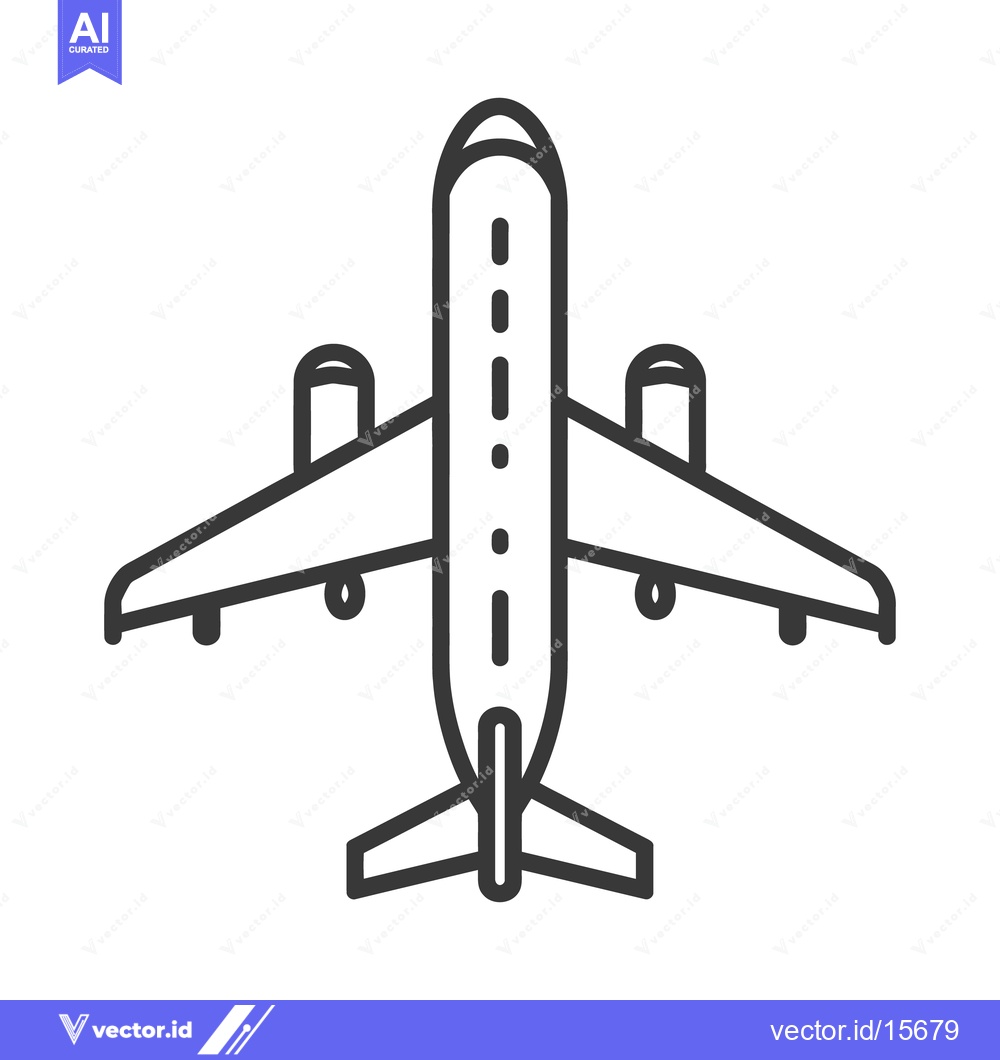 Premium Vector dari A simple overhead black and white airplane illustration with wings