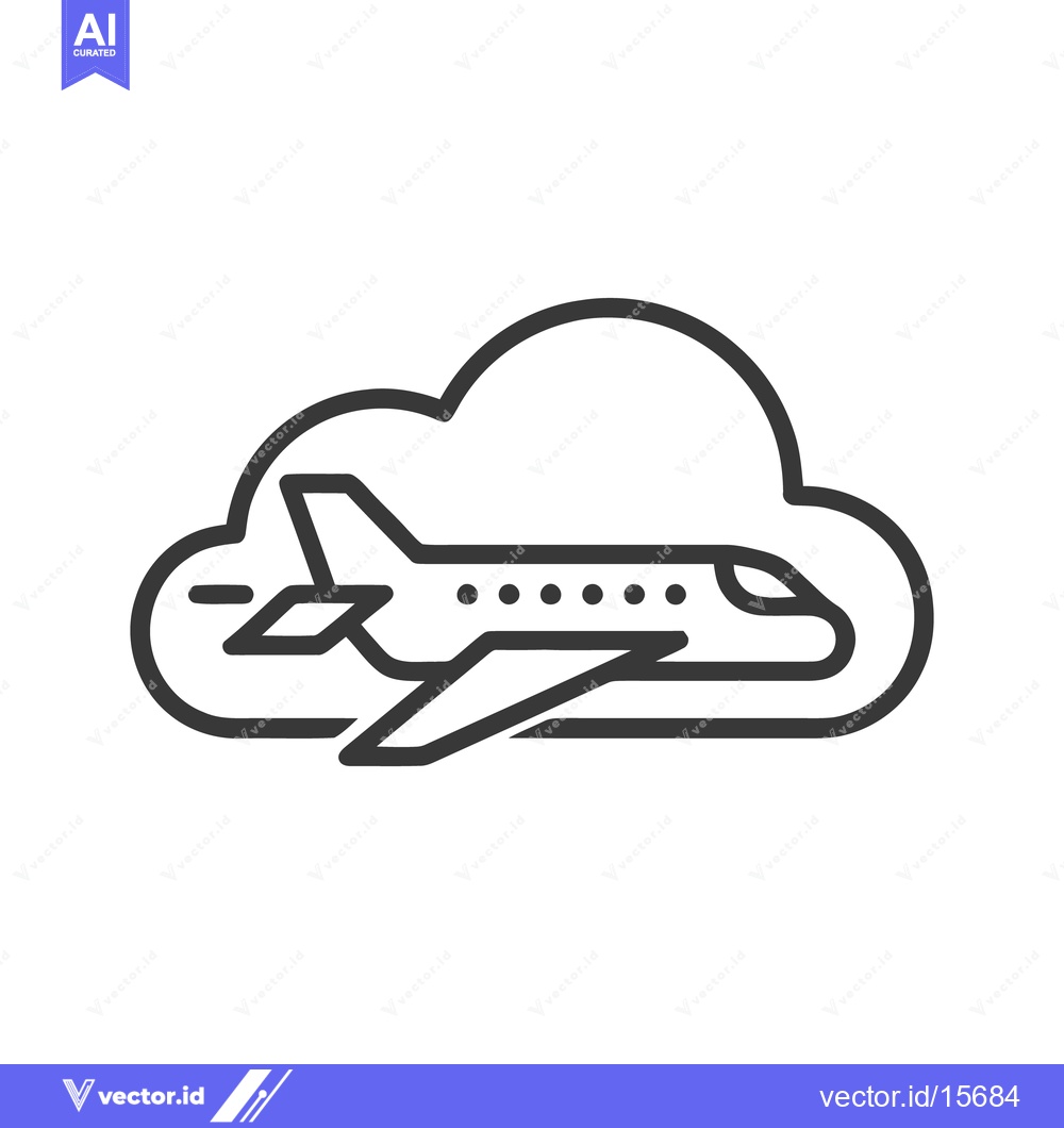 Premium Vector dari Airplane Icon in Cloud Outline, Travel Concept, Minimalist Design