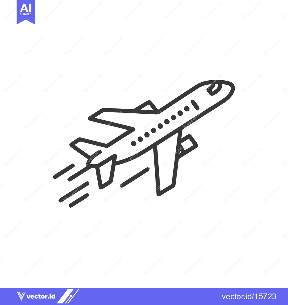 Premium Vector dari Airplane Taking Off: Minimalist Line Art Icon on White Background