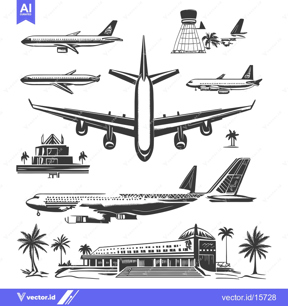 Premium Vector of Airplane and Airport Silhouette Illustration