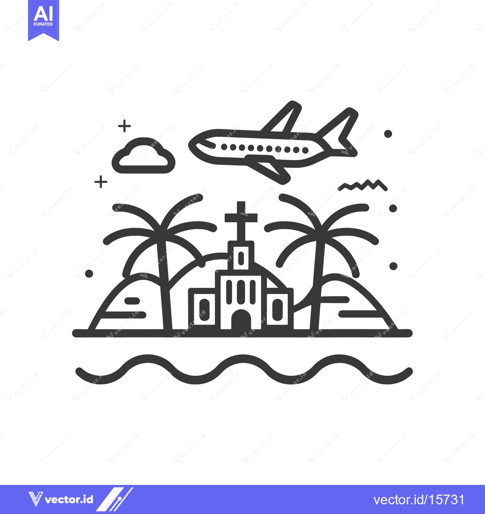 Premium Vector dari Airplane Flying Over Tropical Island with Church