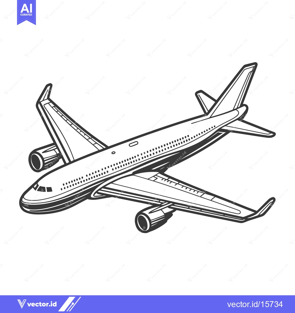 Premium Vector dari A black and white drawing of an airplane in midflight