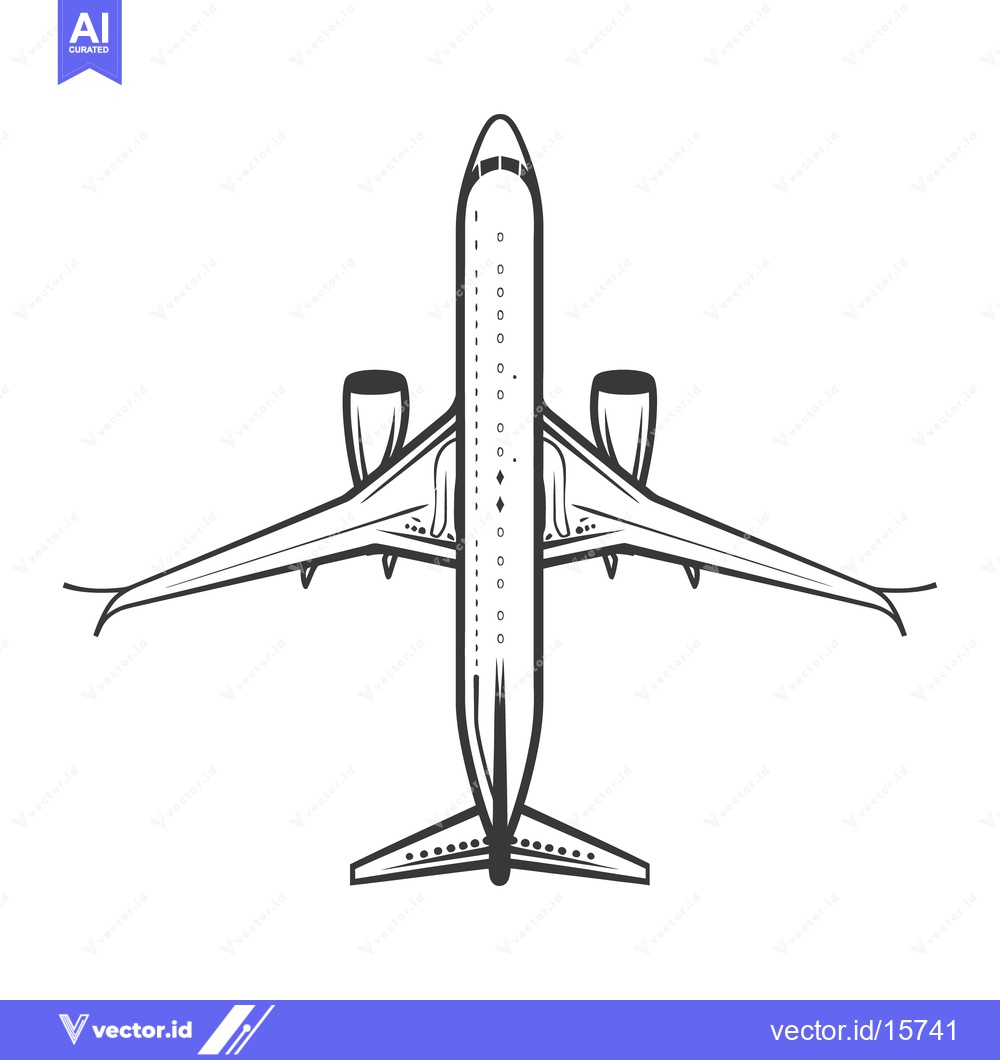 Premium Vector dari An overhead schematic of an airplane shown in black and white