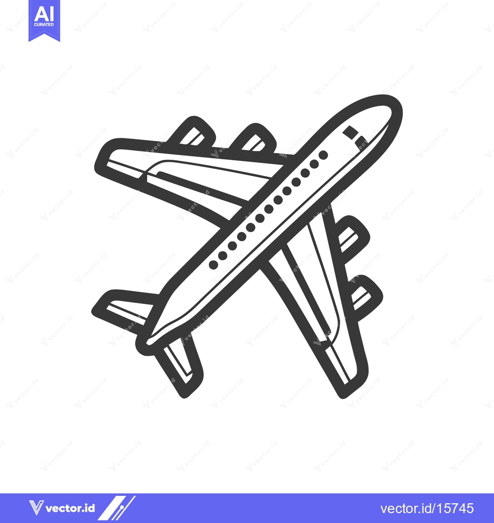 Premium Vector of Airplane Icon: Bold Outline, Top View, Aviation Symbolism, Minimalist