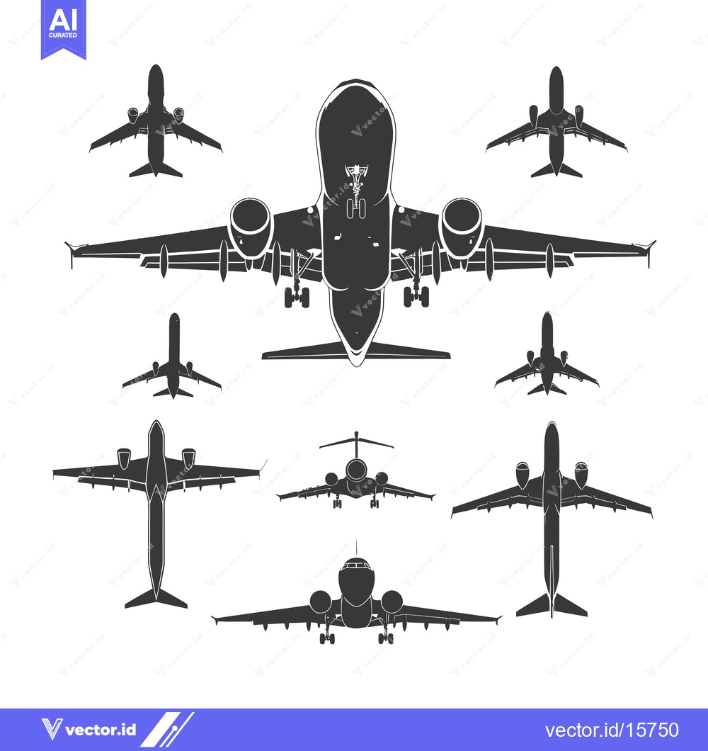 Premium Vector dari Airplane Silhouettes in Various Positions from Different Angles