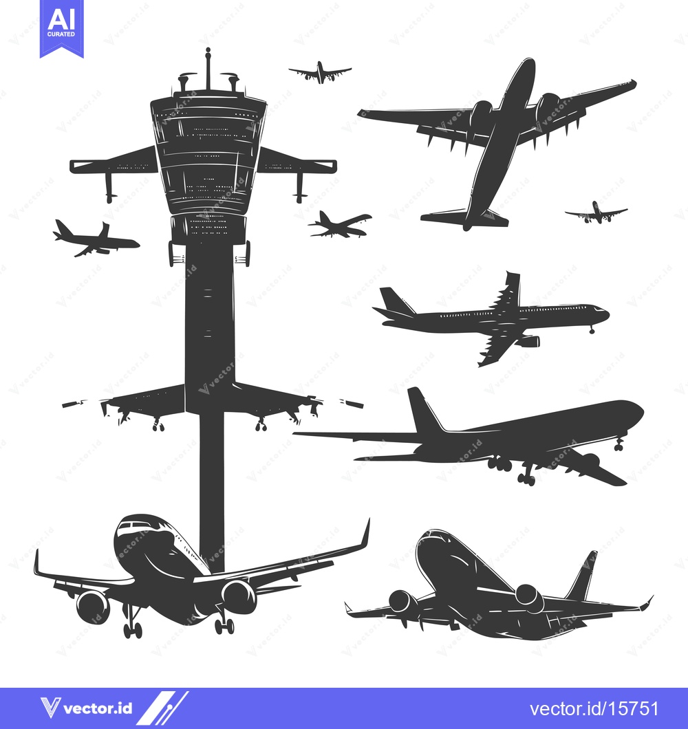 Premium Vector dari Airplanes Taking Off and Landing Near a Control Tower