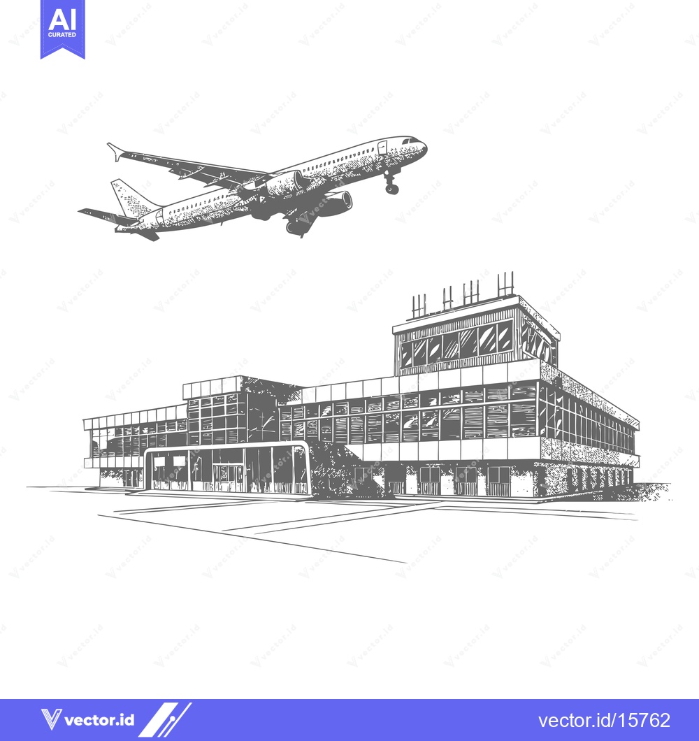 Premium Vector dari Airplane approaching modern airport terminal building