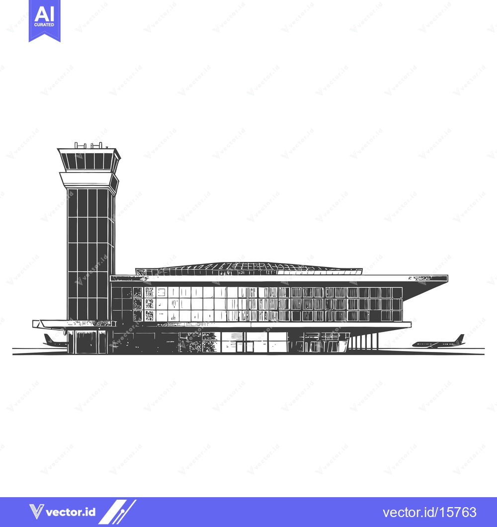 Premium Vector dari Airport Terminal Building with Control Tower and Aircraft