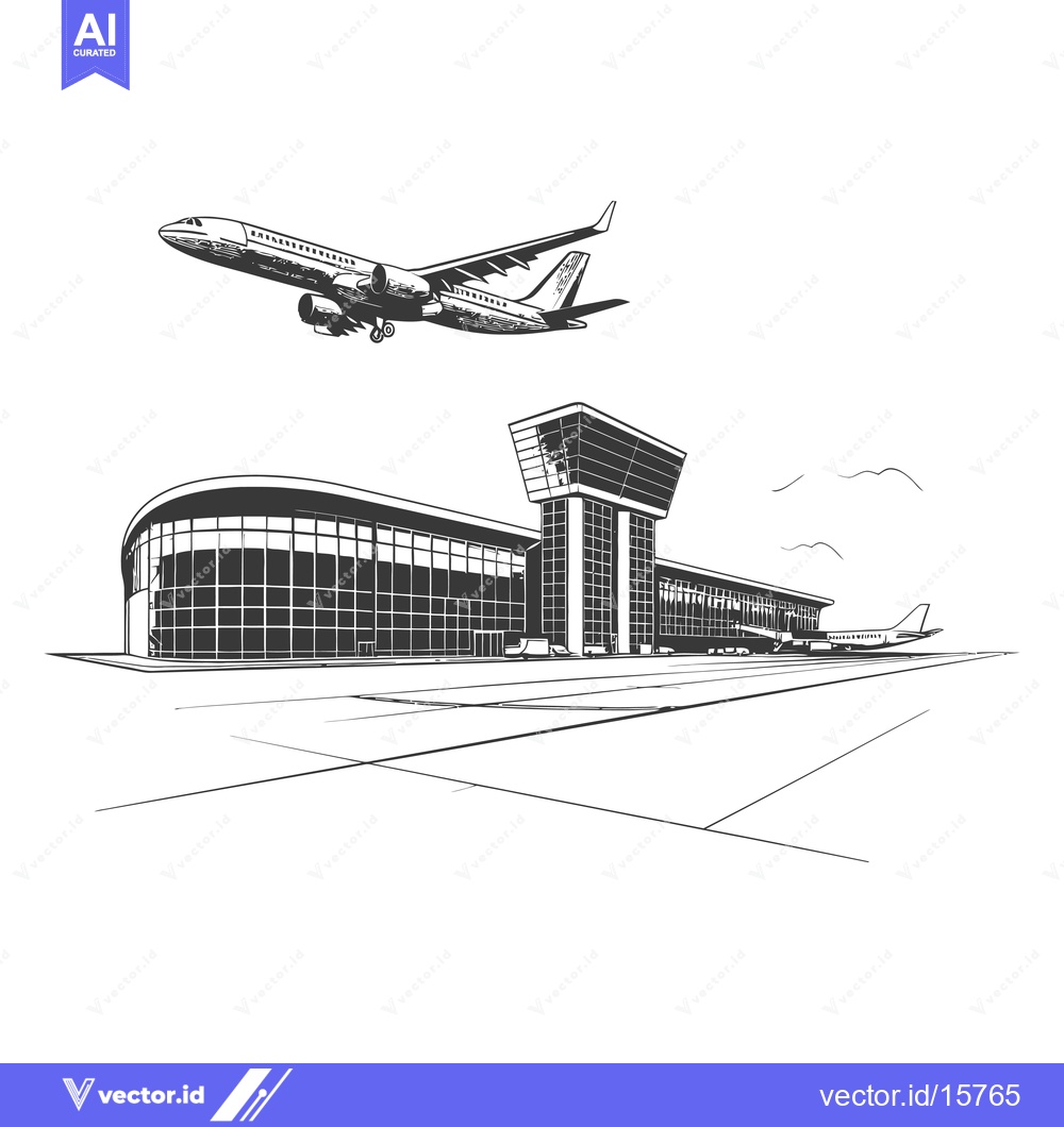 Premium Vector dari Airplane Taking Off From Modern Airport Terminal Building