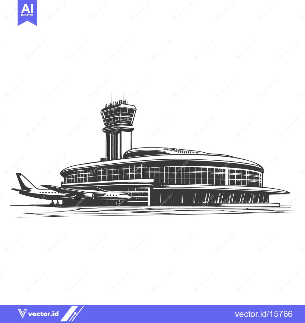 Premium Vector dari Airport Terminal Building with Airplane and Control Tower