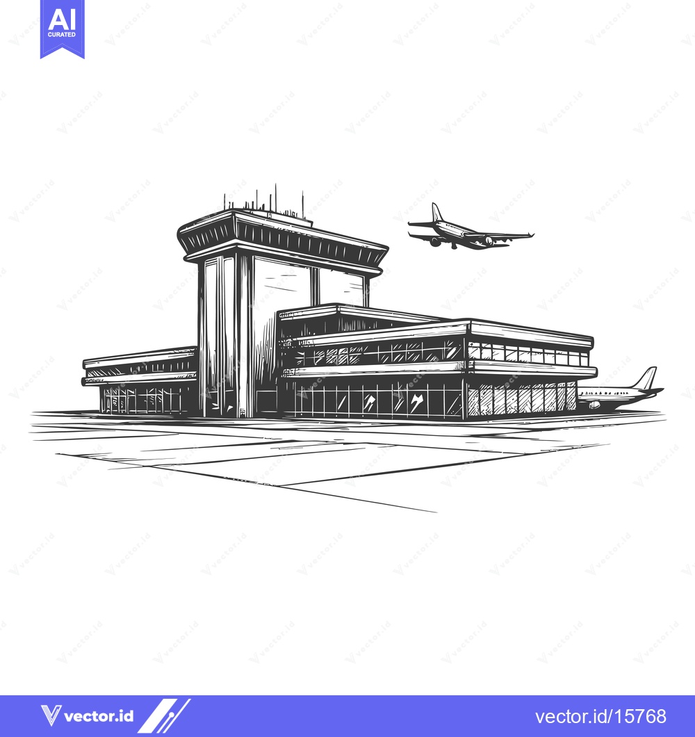 Premium Vector of Airport terminal building with control tower and airplanes