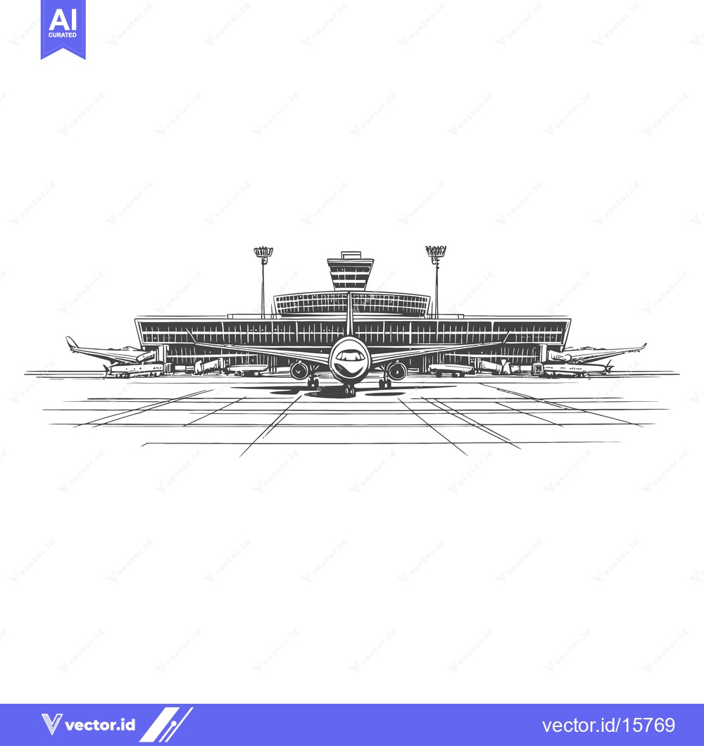 Premium Vector dari Airplane at Airport Terminal Building Sketch