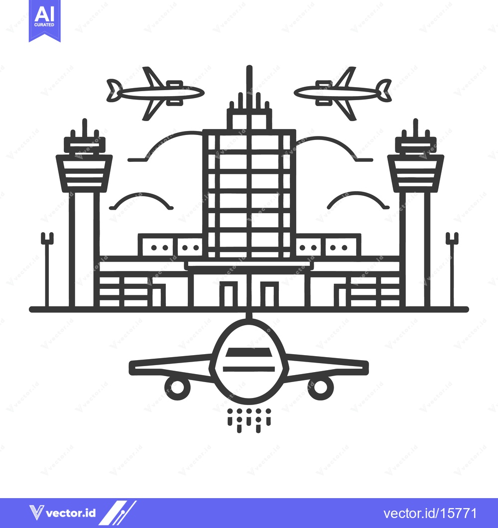 Premium Vector dari An airplane flying over an airport with control towers