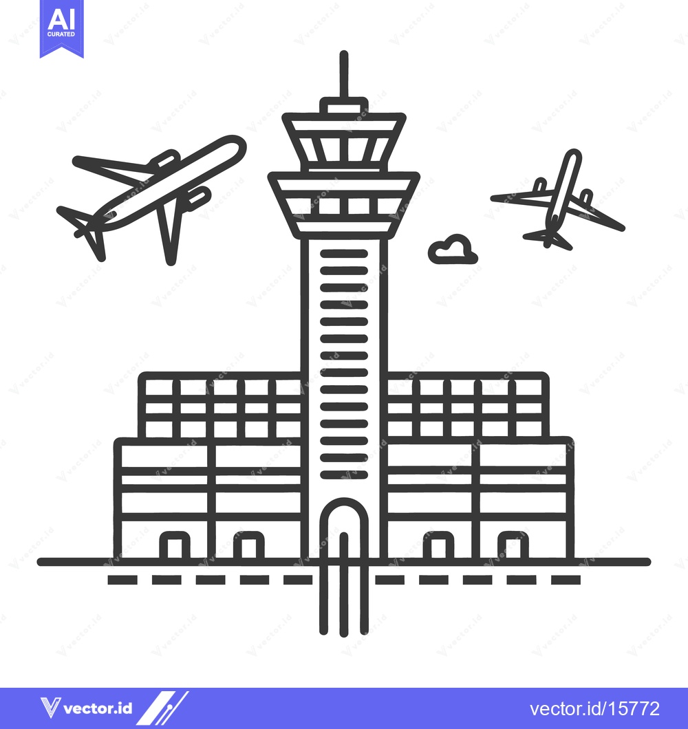 Premium Vector of An airport control tower with two airplanes flying nearby it