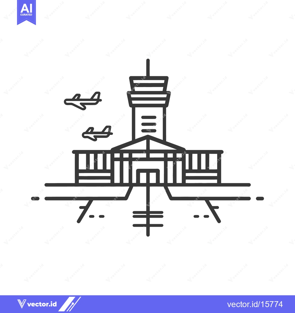 Premium Vector of A simplistic black line art depiction of an airport facility