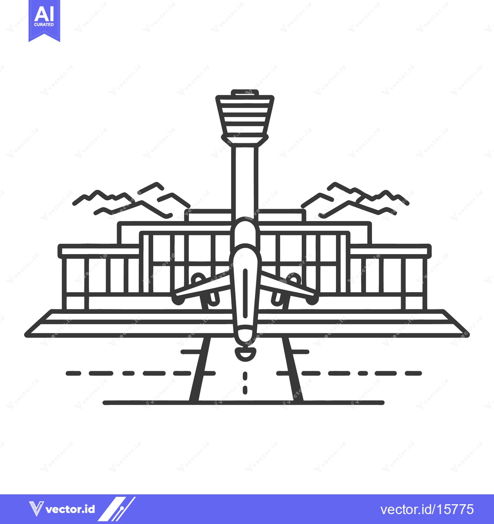 Premium Vector of An airplane is landing at an airport with a control tower