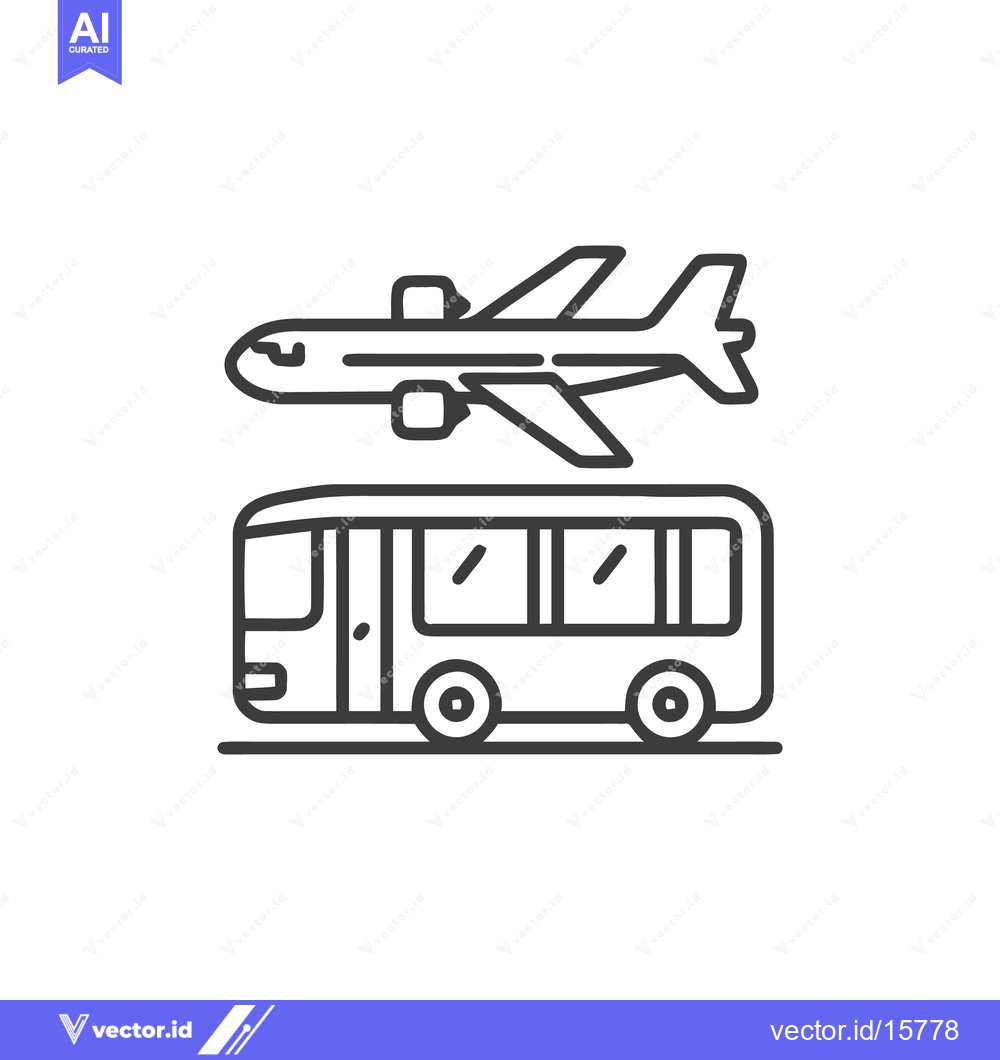 Premium Vector of Minimalist Icon of Airplane Over Bus, Transportation Concept, Line Art