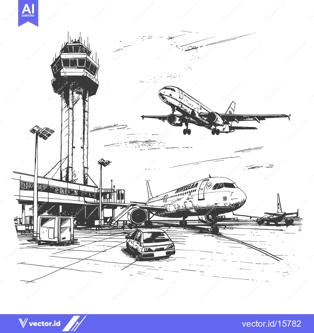 Premium Vector of Airport with Airplanes and a Control Tower