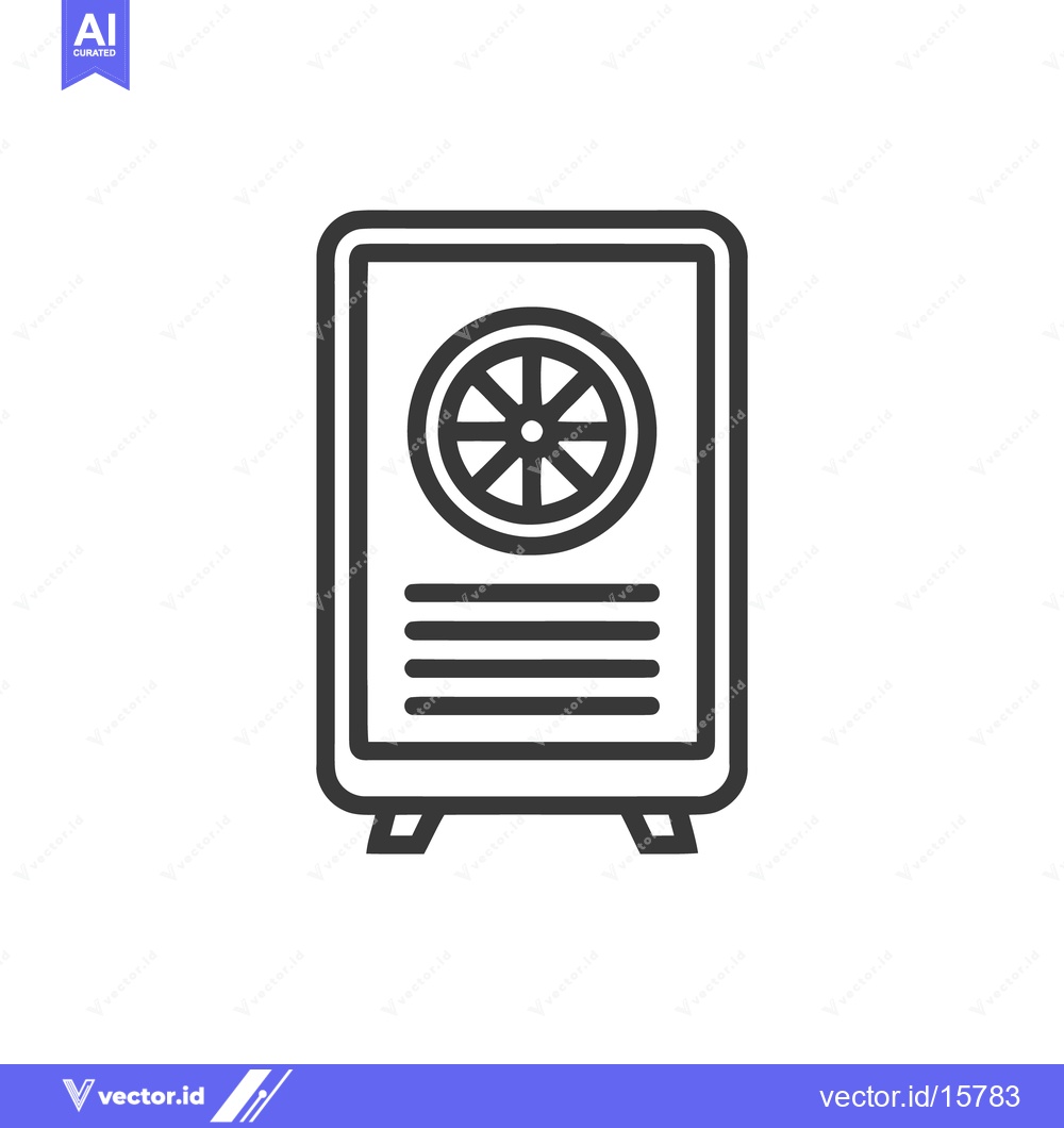Premium Vector of Minimalist Icon: Vintage Refrigerator with Circular Detail and Horizon