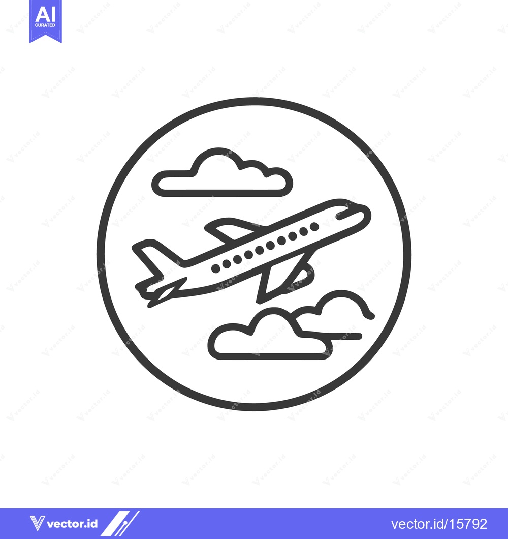 Premium Vector dari Simple Line Art Airplane Soaring Through Clouds in Circle