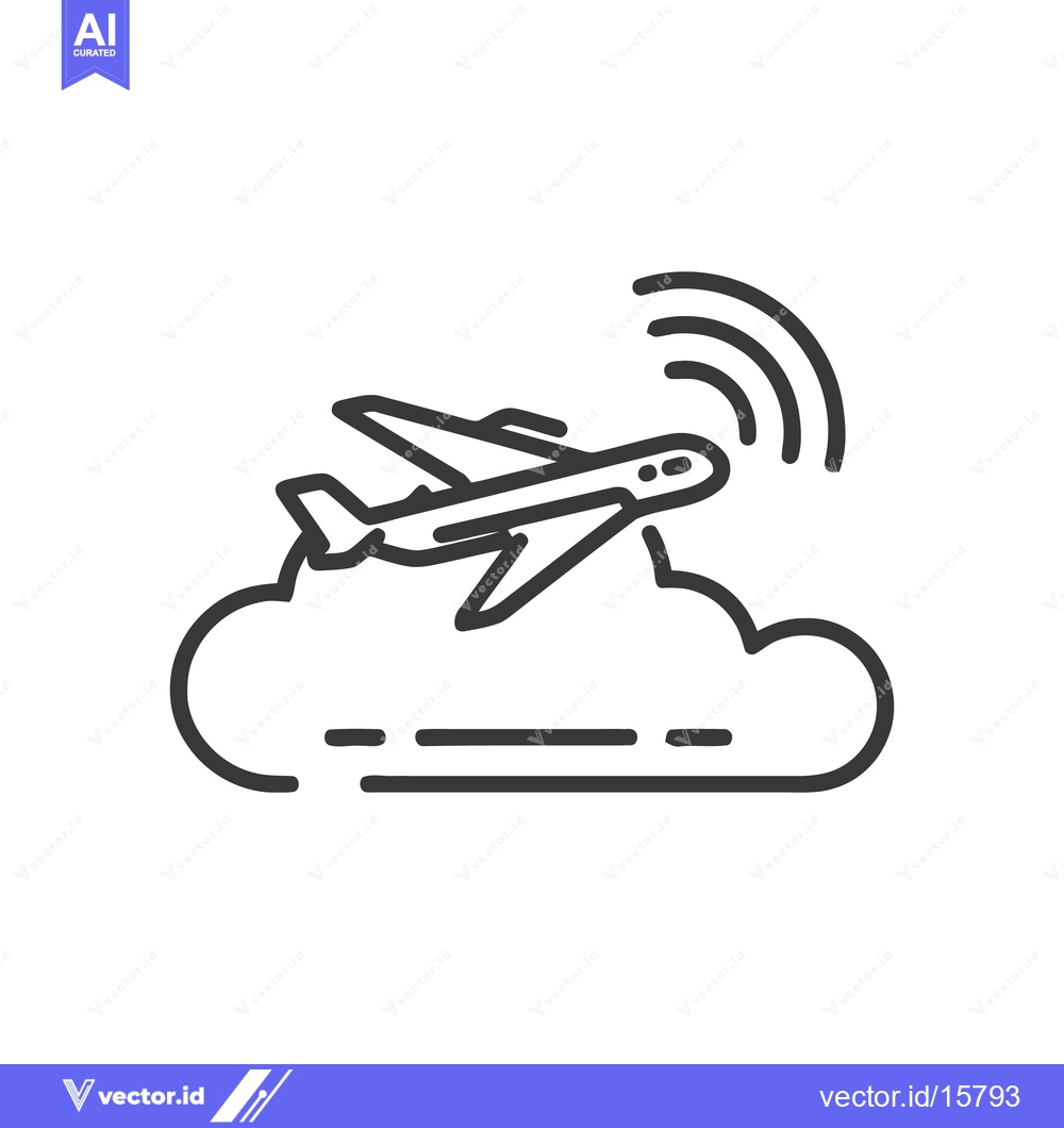 Premium Vector dari Airplane in Cloud with Wifi Signal: Minimalist Line Art Icon