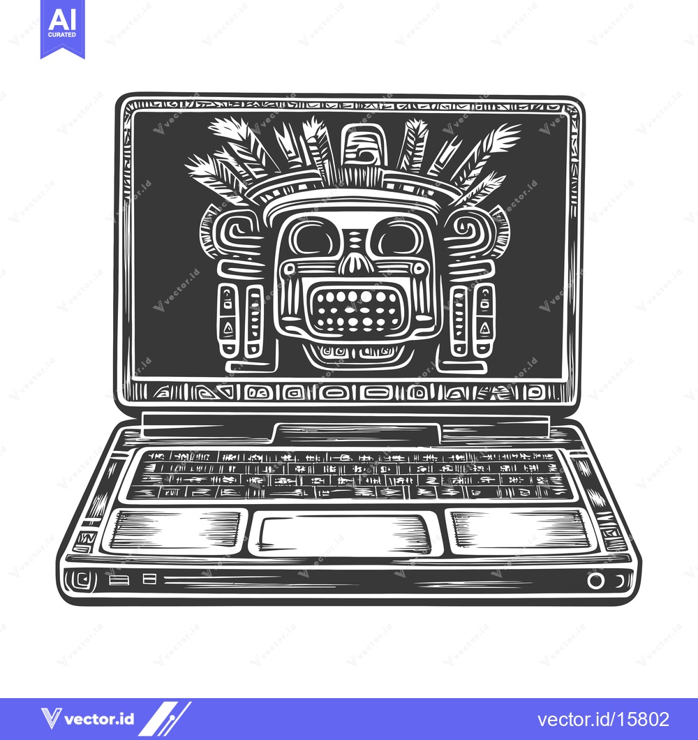 Premium Vector dari A Laptop With An Aztec Mask On The Screen