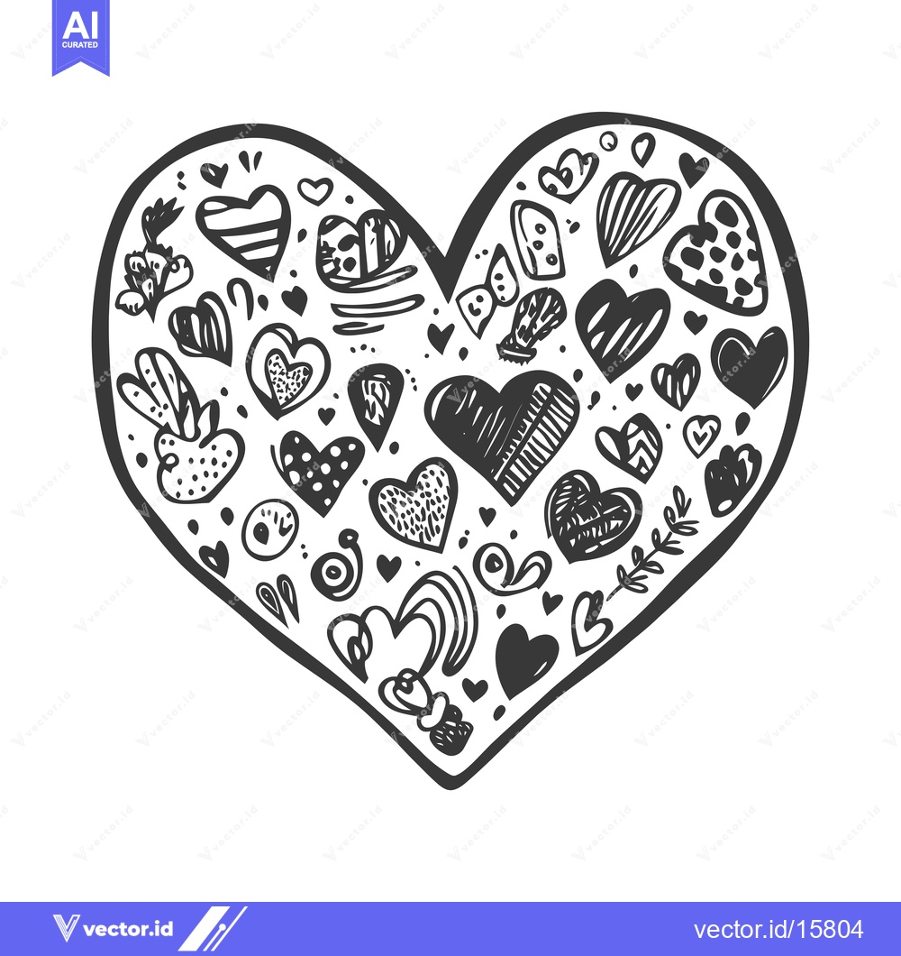Premium Vector of A Large Heart Filled with Smaller Doodle Hearts and Designs