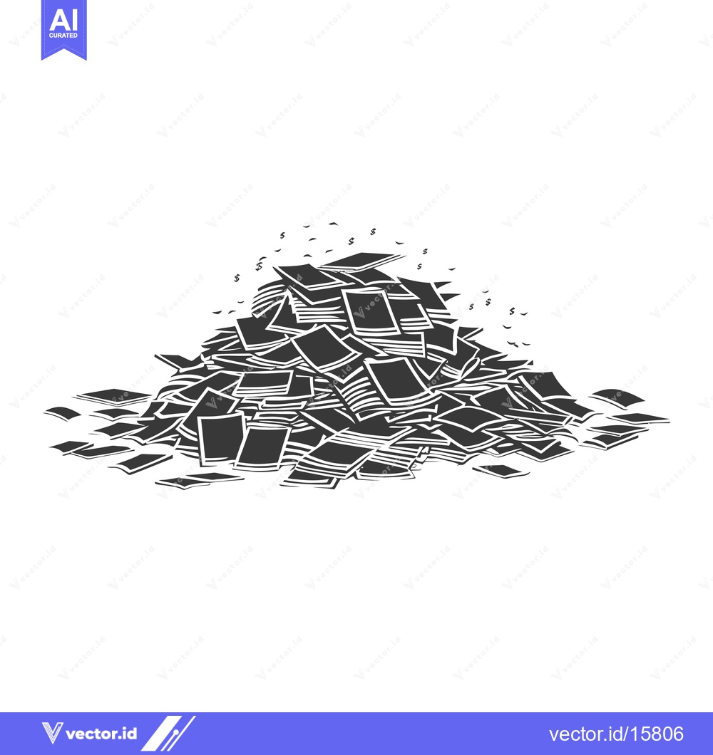 Premium Vector of A Large Pile of Books with a Few Dollars Flying Around
