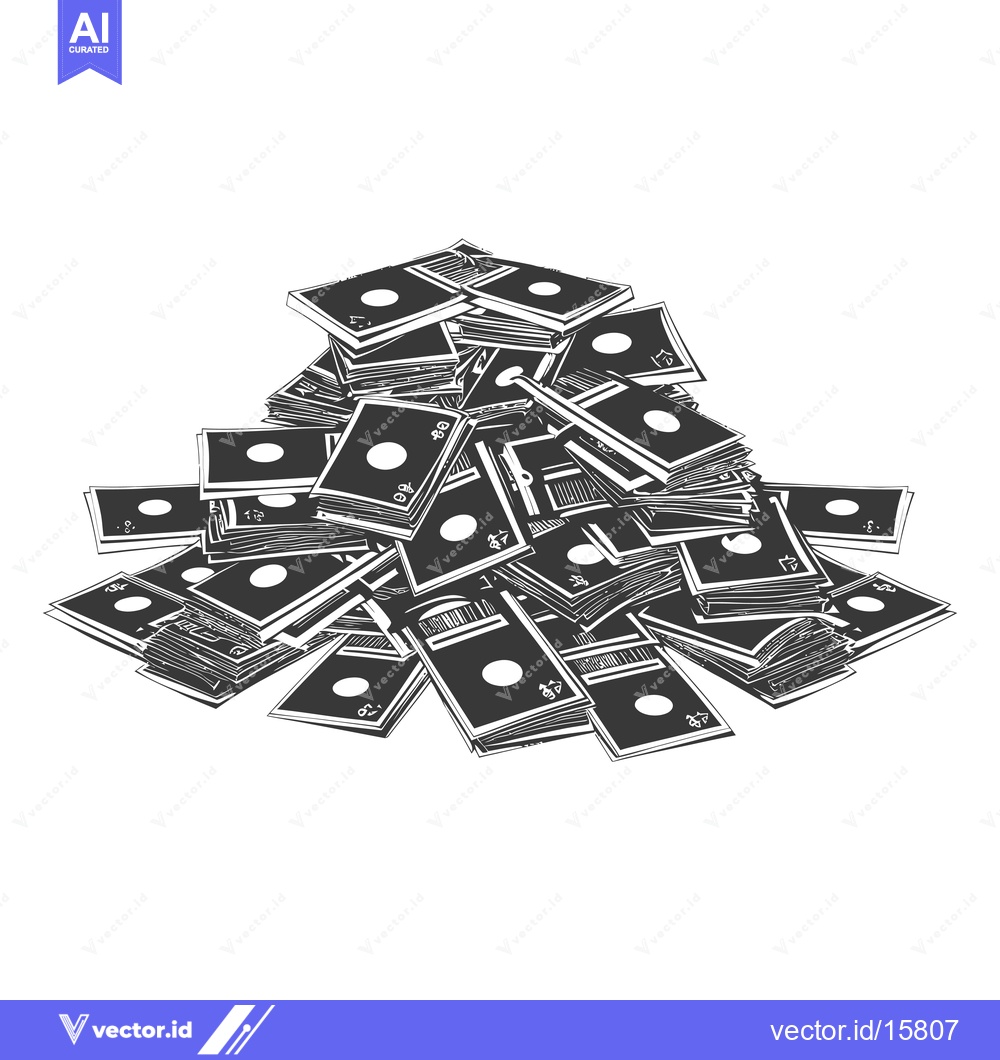 Premium Vector dari A Large Pile of Cash Money Drawn in Black and White