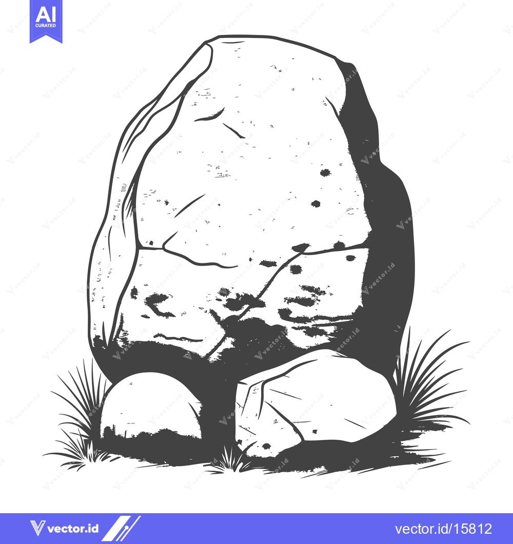 Premium Vector dari A large, weathered rock formation with smaller stones nestled at its b