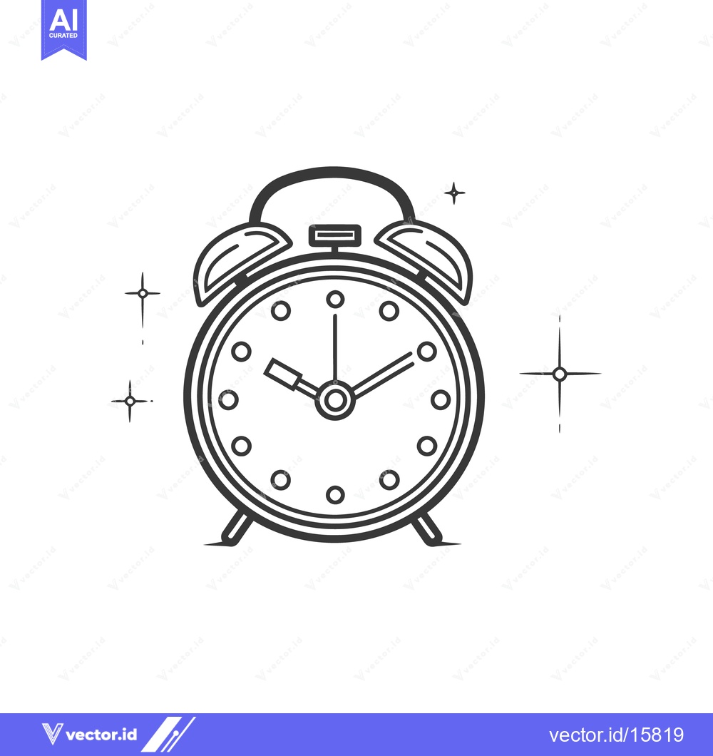Premium Vector of A Black and White Alarm Clock with Hands and Small Decorations