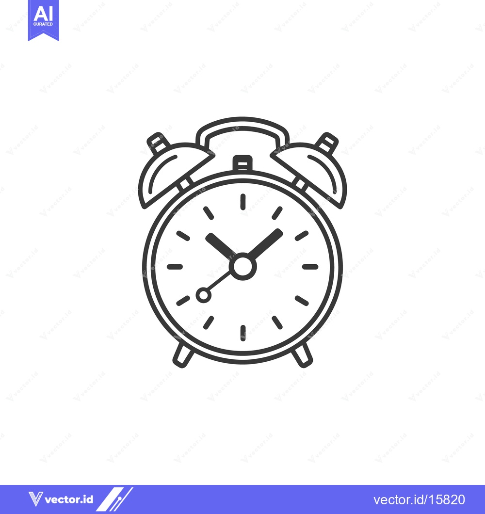 Premium Vector dari An illustrated black and white analog alarm clock on a white backgroun