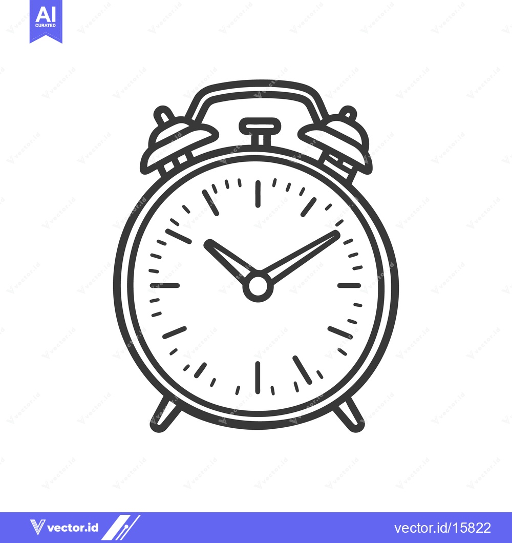 Premium Vector of A black and white vector illustration of a retro alarm clock