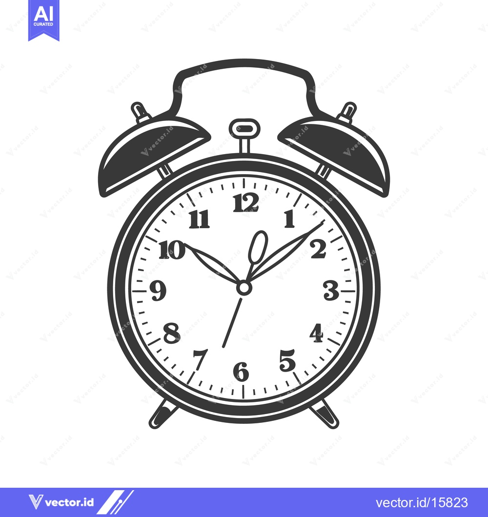 Premium Vector of A Classic Vintage Alarm Clock Depicted In Black And White