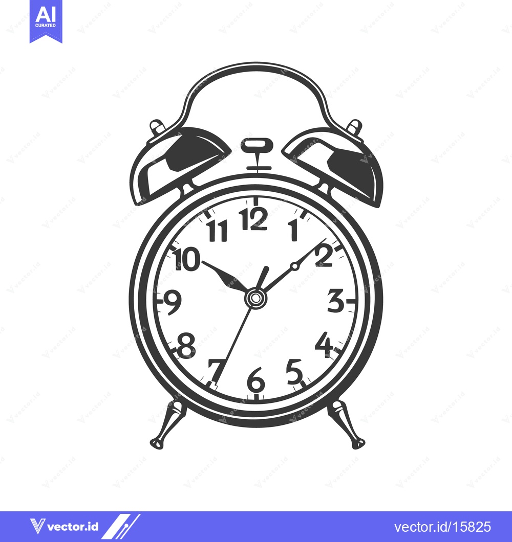 Premium Vector dari Detailed black and white illustration of a classic alarm clock