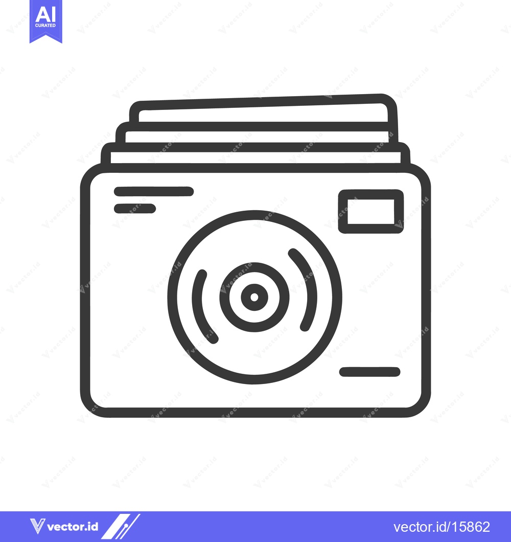 Premium Vector dari Stylish Line Art Camera Icon: Stacked Photos, Minimalist Design